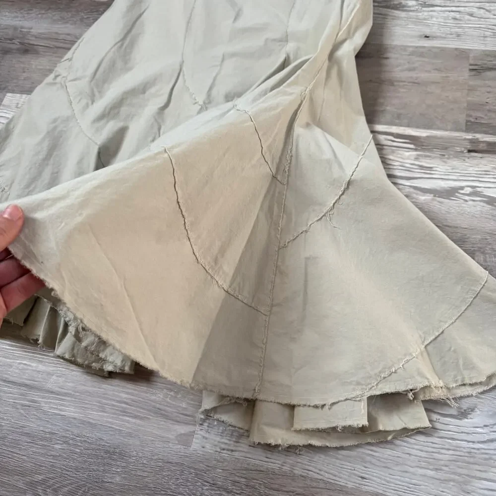 Nicole Farhi Beige Cotton Asymmetrical Midi Skirt Raw Hem Minimalist Size US 10